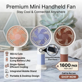Mini Cute Rechargeable Handheld Fan with Integrated Mobile Stand Base – Premium Single-Speed Portable Desktop Fan