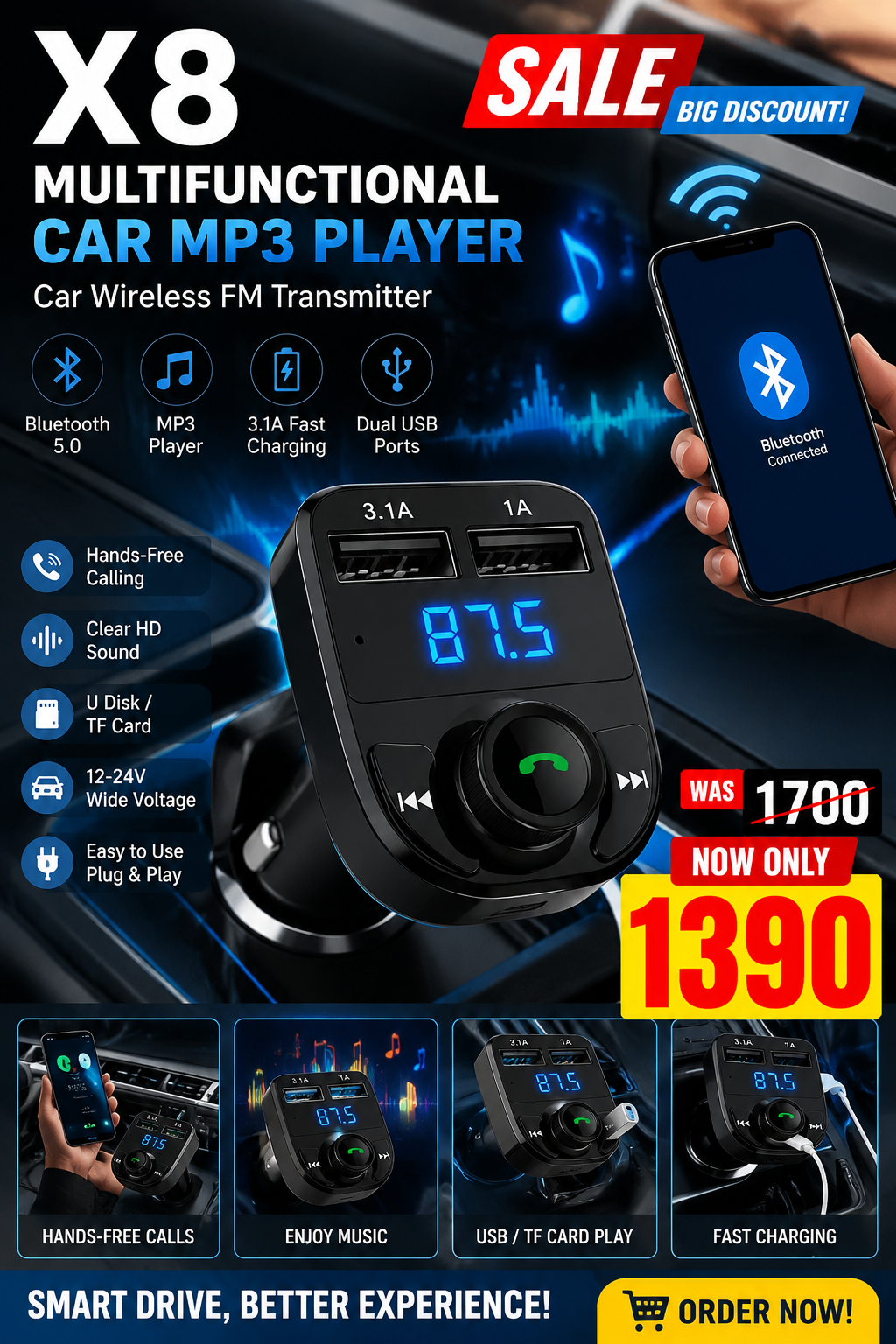 X8 - Multifunctional Car Mp3 Player