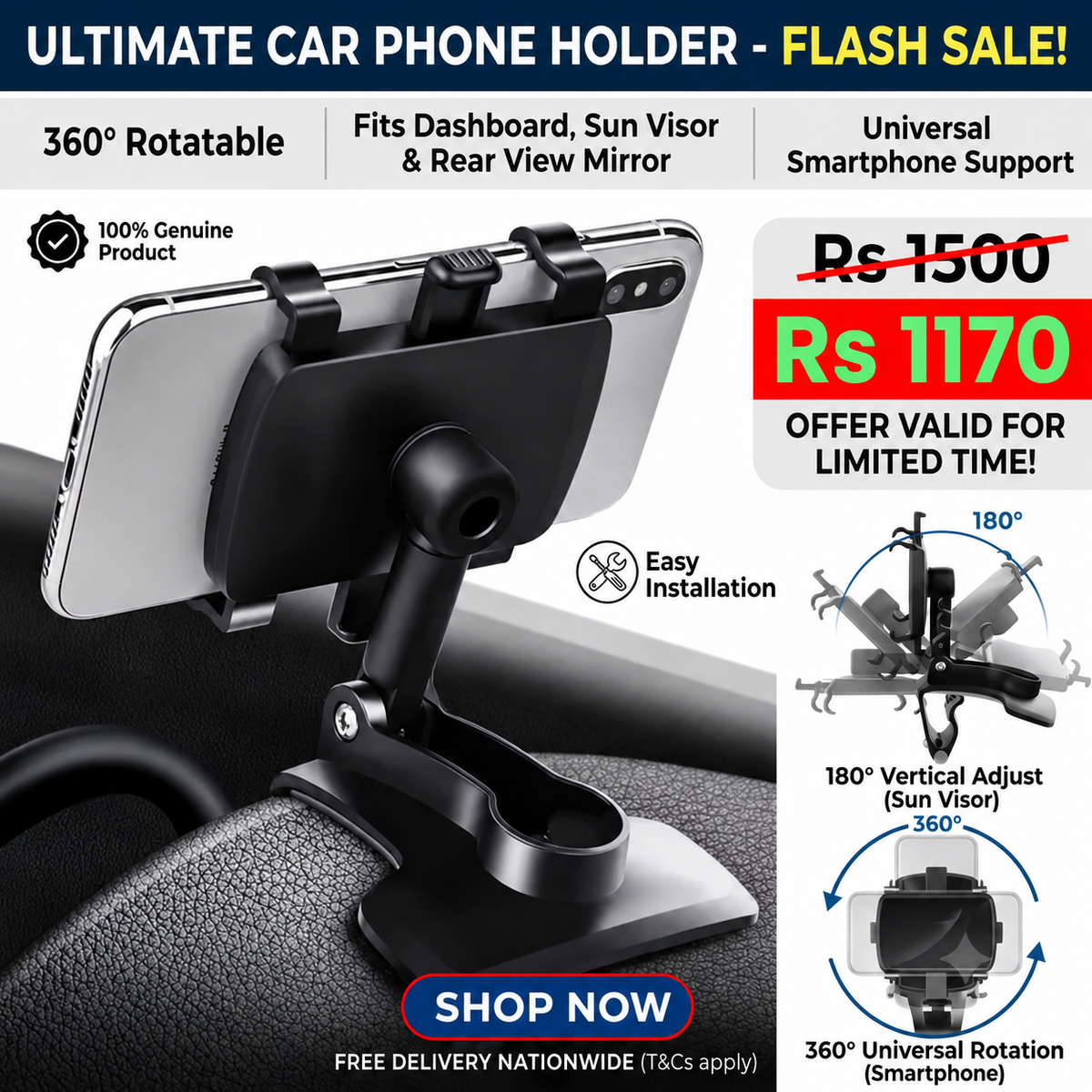 Dashboard Car Phone Holder ABS – 360°