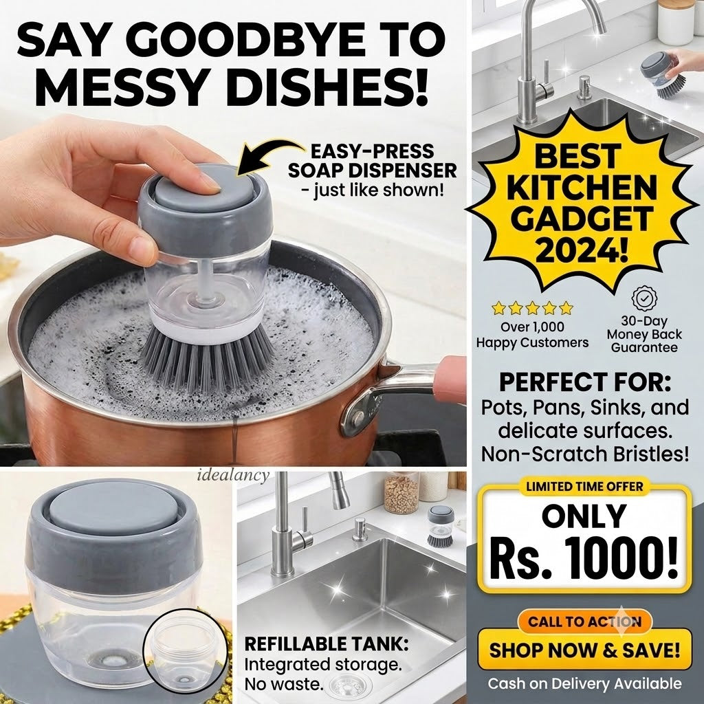 Kitchen Soap Dispensing Palm Brush